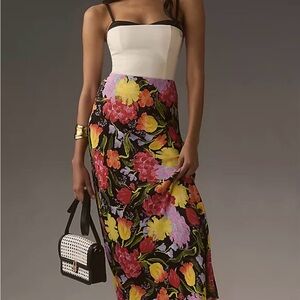 Anthro Noritake Black Floral Pencil Skirt